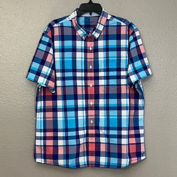 American Eagle Men’s Slim fit Plaid Shirt Sleeve Button down collared Shirt XL - Picture 1 of 10